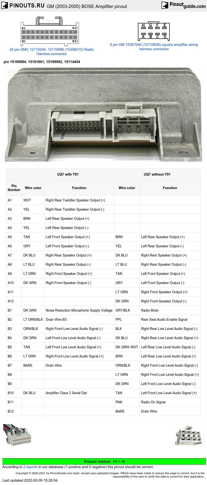 GM 2003 2007 BOSE Amplifier Pinout Diagram Pinoutguide