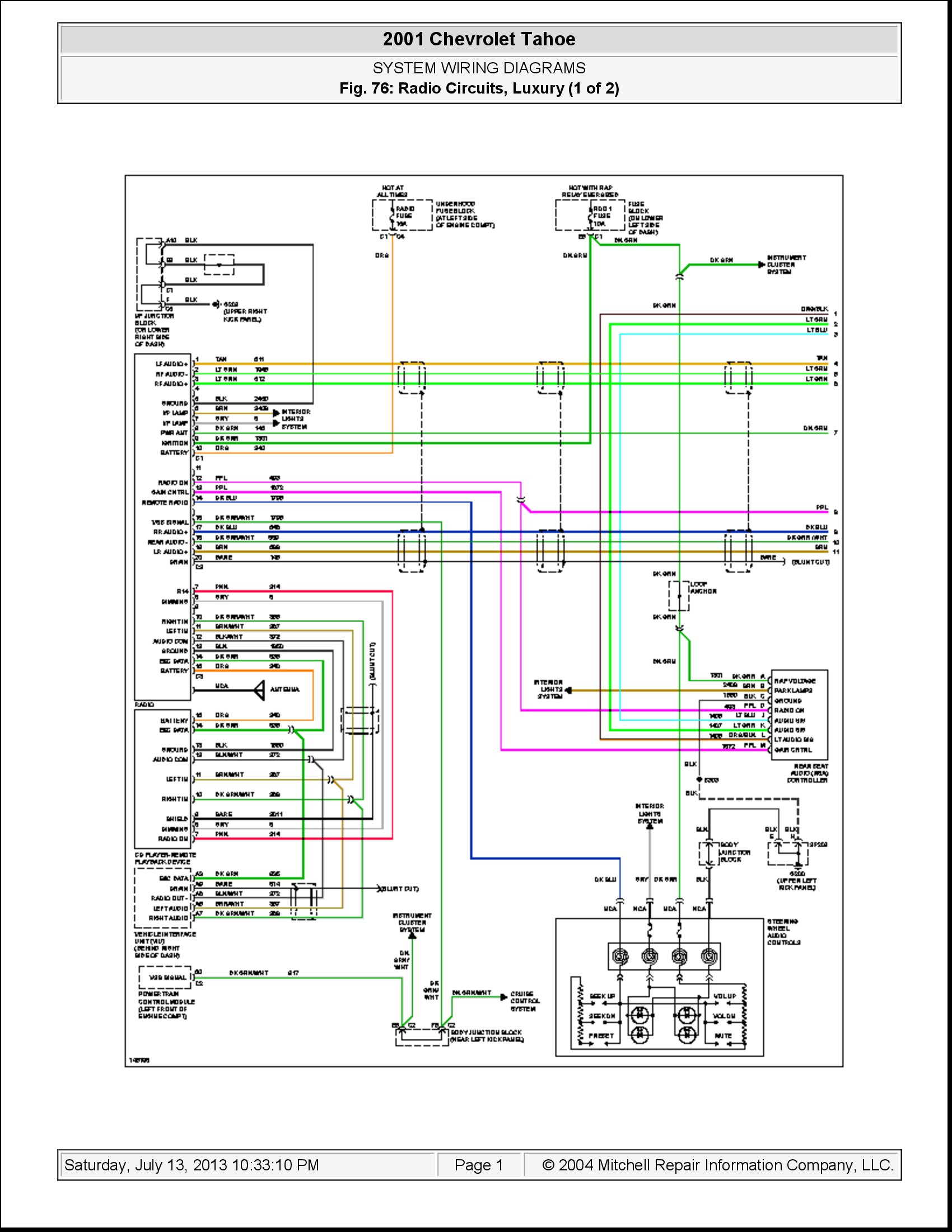 I Need A Diagram Of The Stereo Wiring In A 2001 Chevy Tahoe